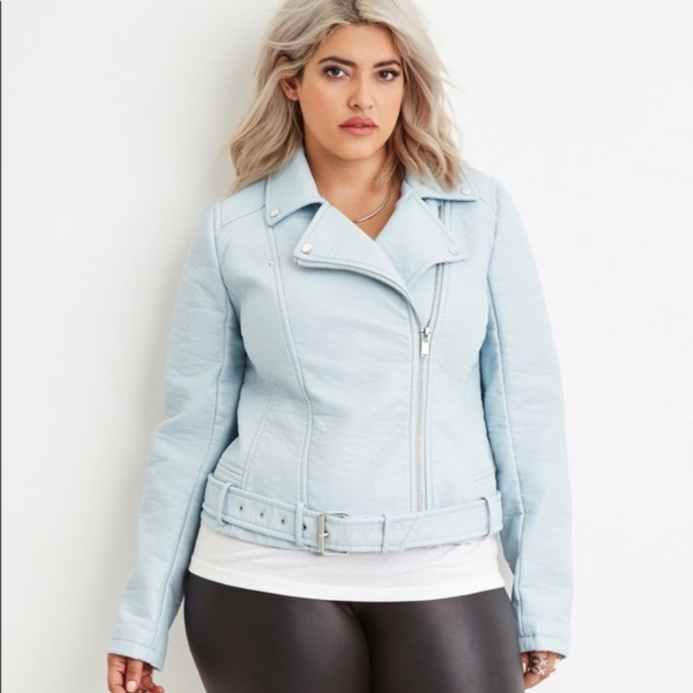 NWT Blue Faux Leather Moto Jacket